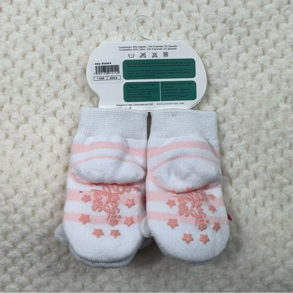 Boogie Toes Baby Girl Pink Striped White Dog Rattle Toe Socks Booties Small NWT